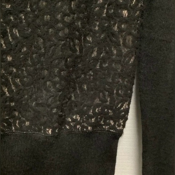 Ann Taylor Loft Black Sheer Lace Sweater with Tan Chiffon Panel Size S - Picture 8 of 10